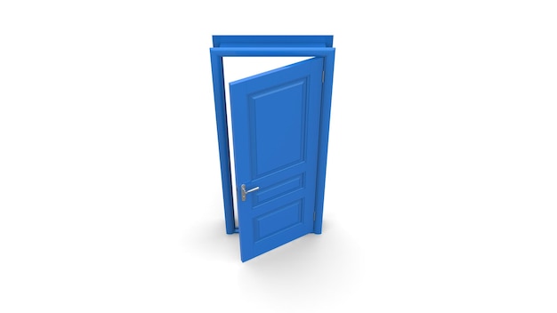 Creative blue door illustration of open closed door entrance realistic doorway isolated on background 3d