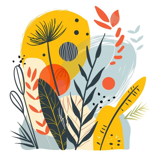 Creative botanical illustration with bold colors and abstract nature motifs