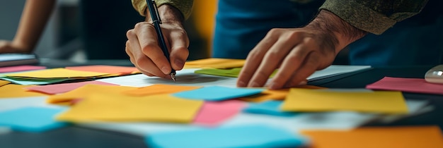 Photo creative brainstorming with colorful notes