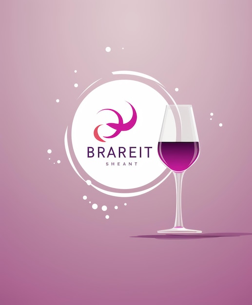 Photo creative brandy logo design template with wine glass and crescent moon