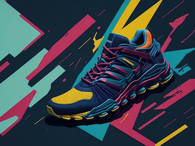 Creative bright colorful sneakers on abstract background ai generative