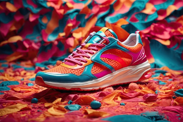 Creative bright colorful sneakers on abstract background ai generative