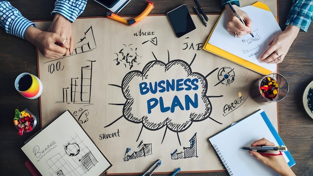 Photo creative business woman drawing a business plan