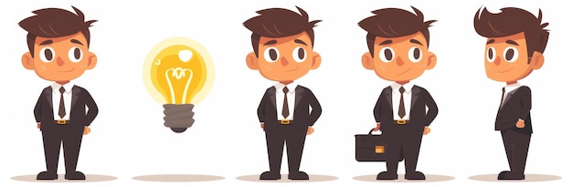 Creative Businessman with Lightbulb Idea and Briefcase Flat Design Cartoon Character Concept for Innovation and Inspiration