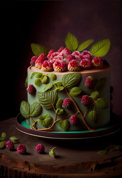 Creative cake with raspberries