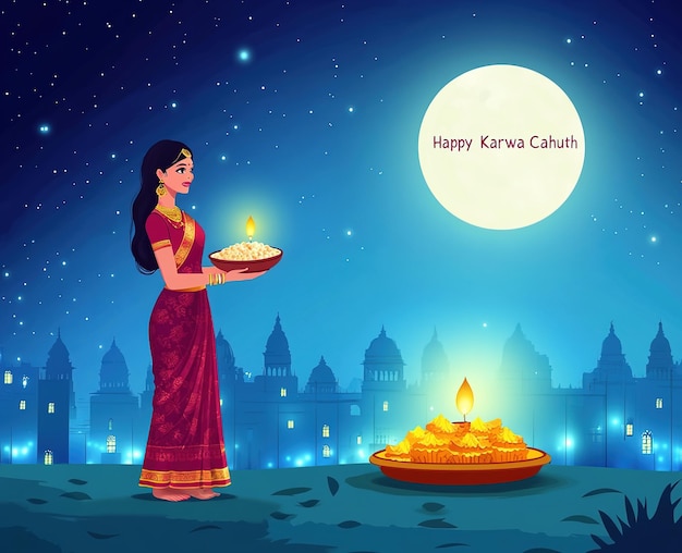 Creative card and poster banner for Karwa Chauth or Karwa Chauth Poojan with nice background