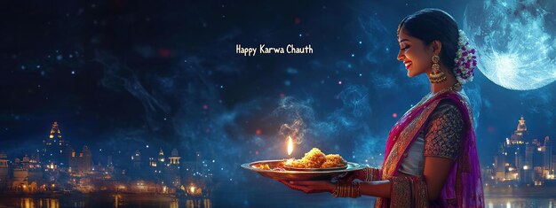 Photo creative card and poster banner for karwa chauth or karwa chauth poojan with nice background