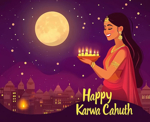 Creative card and poster banner for Karwa Chauth or Karwa Chauth Poojan with nice background