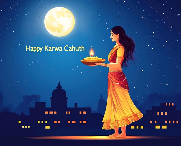 Photo creative card and poster banner for karwa chauth or karwa chauth poojan with nice background