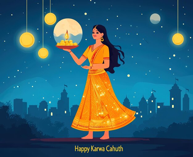 Photo creative card and poster banner for karwa chauth or karwa chauth poojan with nice background