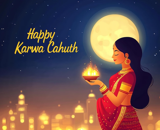 Photo creative card and poster banner for karwa chauth or karwa chauth poojan with nice background