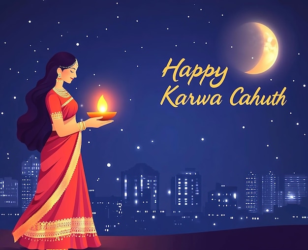 Photo creative card and poster banner for karwa chauth or karwa chauth poojan with nice background