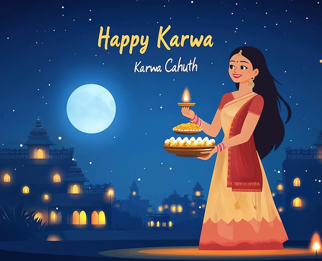 Creative card and poster banner for Karwa Chauth or Karwa Chauth Poojan with nice background