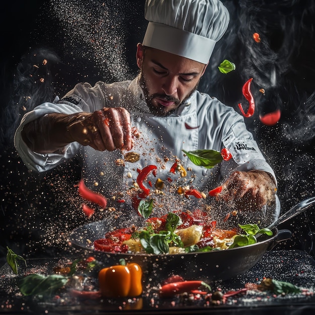 Photo creative chef experimenting with fresh ingredients