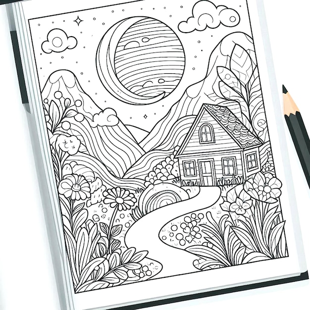 Photo creative child coloring book with cute characters and intricate patterns