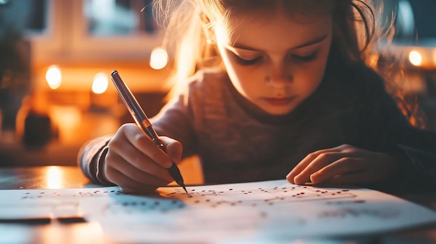 Photo creative child writing music notes closeup shot of table activity