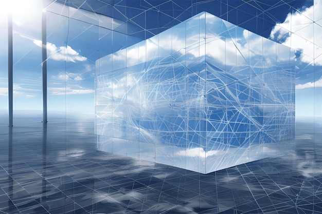 Creative cloud concept in glass cube Cloudscape digital server room information storageCreative is