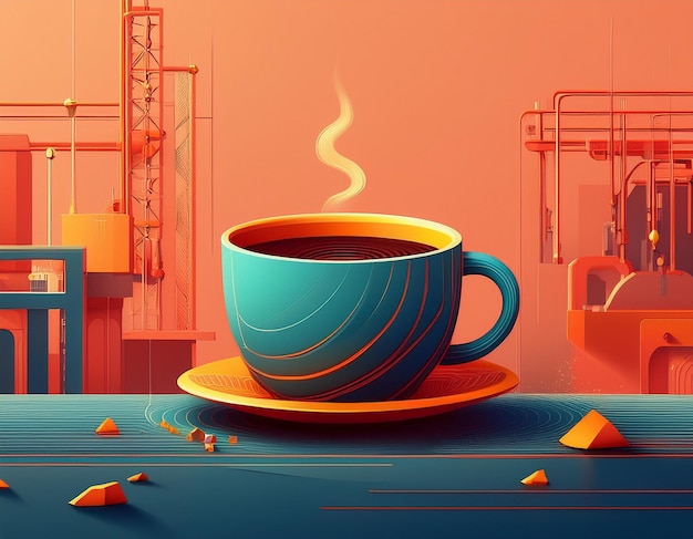 Photo creative coffee cup illustration with vibrant background and copy space for artistic designs