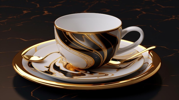 Creative coffee cup with plate design saucer photography image AI generated art