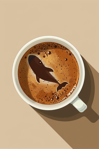 Photo creative coffee cup with whale art minimalist vector illustration