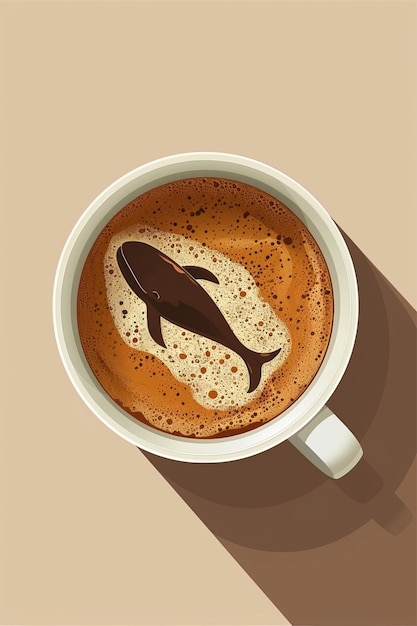 Photo creative coffee cup with whale art minimalist vector illustration