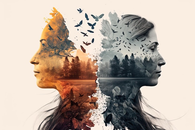 Creative collaboration and friendship in artistic format double exposure idea