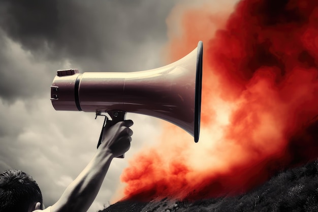 Creative collage style image of a person holding a megaphone AI generated