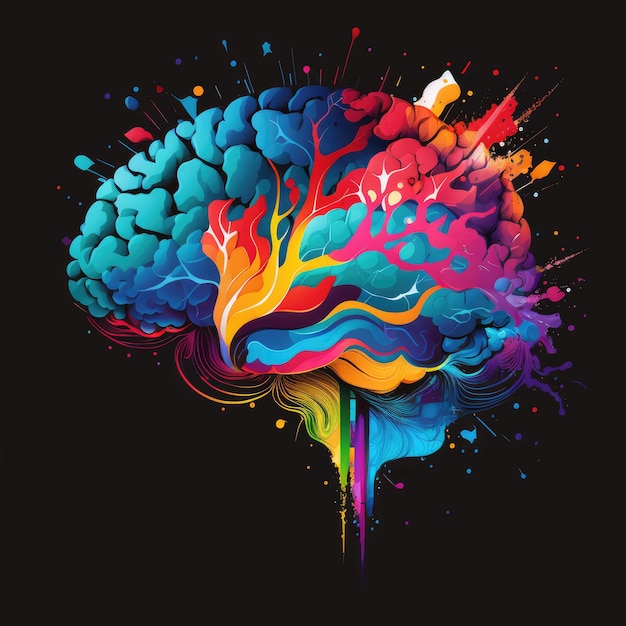 Creative colorful abstract human brain on a dark background Knowledge concept Generative AI