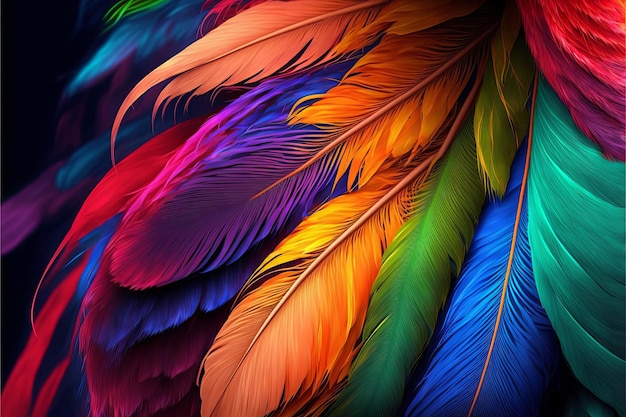 Creative colorful bird feathers flock background