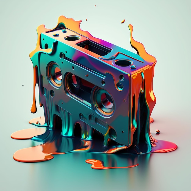 A creative and colorful retro concept of a melting cassette tape Generated By AI