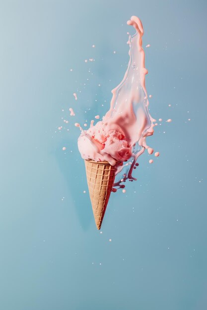 Photo creative concept icecream dropped creative graphic minimal style high quality photography ultra real