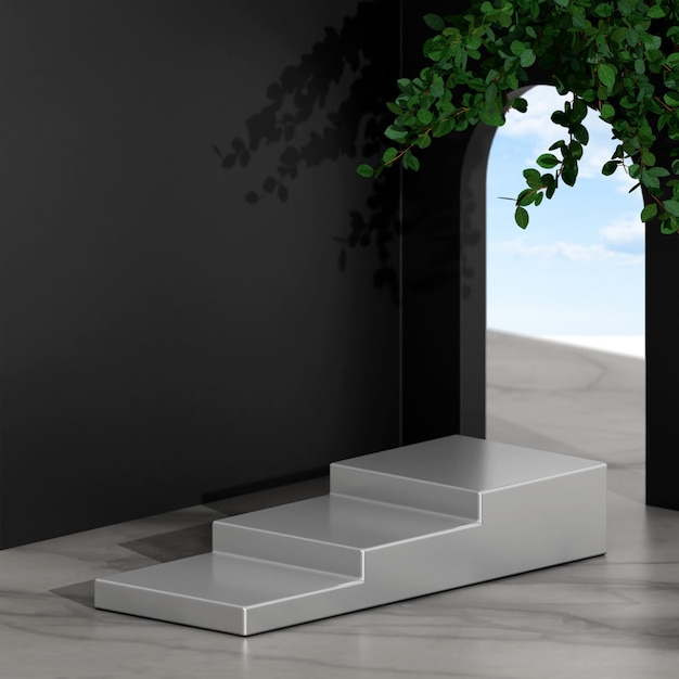 Photo creative concept minimalist scene arrangement of podium stage for product presentation