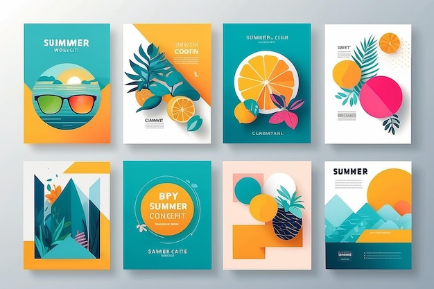 Photo creative concept of summer bright covers cards or posters in minimal style