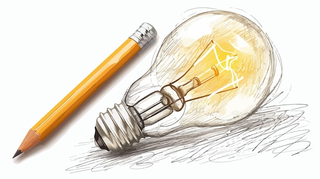 Photo creative conceptual image of light bulb with pencil drawing