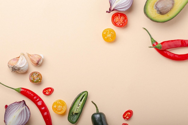 Creative cooking healthy organic food concept background made of colourful fruit and vegetables