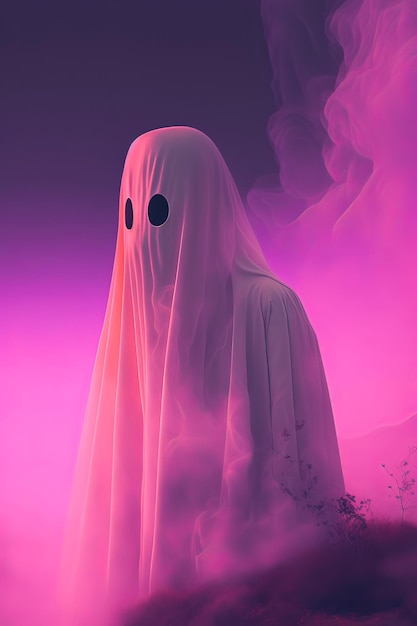 Creative crazy pink photo fashion ghost on a pink background cyberpunk concept and conceptual art photography Generative AI