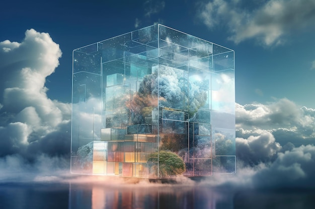 A Creative cube with a cloud inside it Generative AI