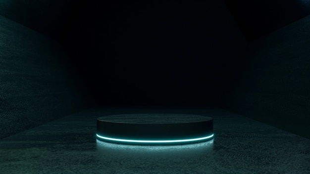 creative dark mock up scene with podium abstract blue neon futuristic scifi design 3d render