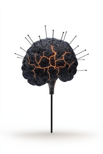 Photo a creative depiction of a brain with glowing cracks symbolizing thought innovation and cognitive challenges