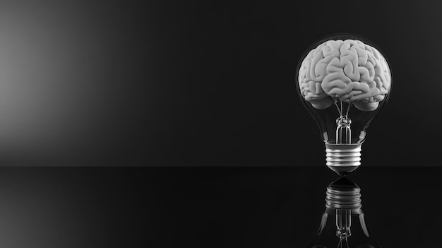 Photo a creative depiction of a human brain inside a light bulb showcasing innovation and creativity