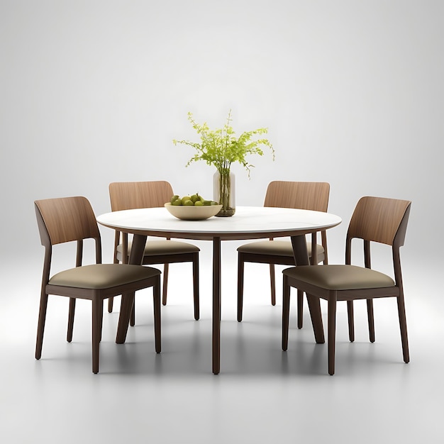 A creative dining table furniture on the white 3d brightness background