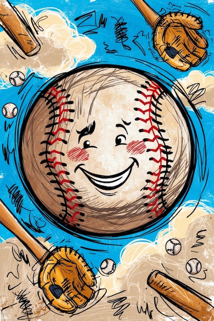 Photo creative doodle baseball illustration