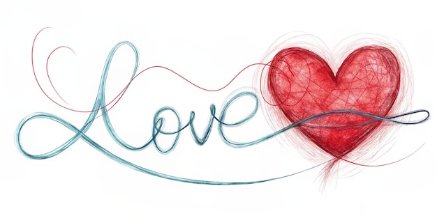 Photo creative doodle heart and word love handwritten with thin line divider shape scribble style png clip