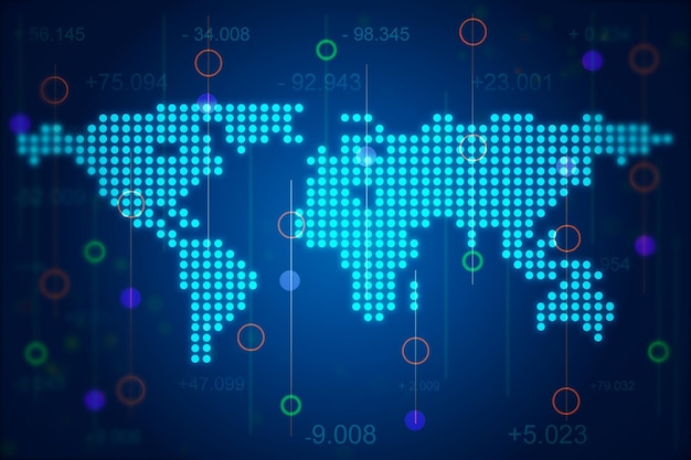 Photo creative dotted world map illustration with statistical data big data and analysis concept 3d rendering