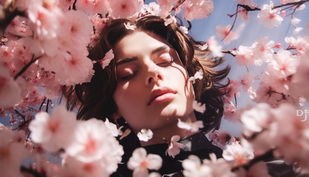 Photo a creative double exposure photo blending cherry blossoms with a portrait