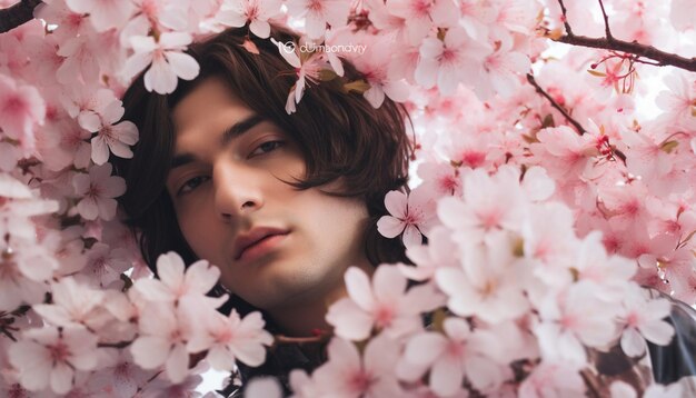 Photo a creative double exposure photo blending cherry blossoms with a portrait