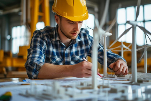 Photo creative engineer developing wind energy solutions