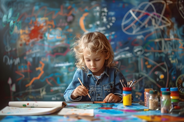 Photo creative exploration a childs artistic journey amidst colorful chaos