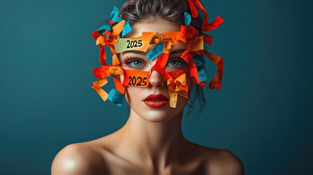 Photo creative expression with colorful postits and visionary 2025 message