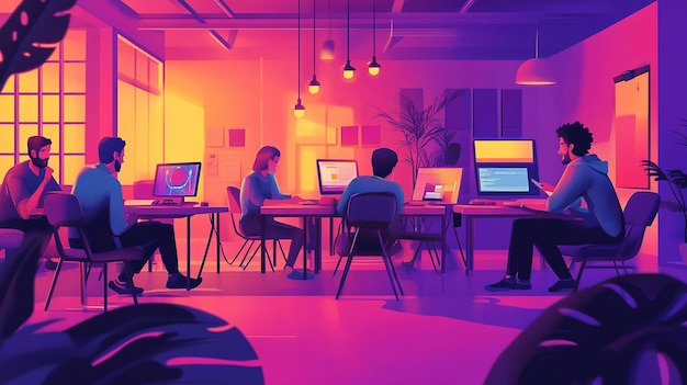 Photo creative flat design illustration of a creative agency workspace